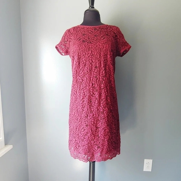 Loft Burgundy Lace Shift Dress - Picture 3 of 7